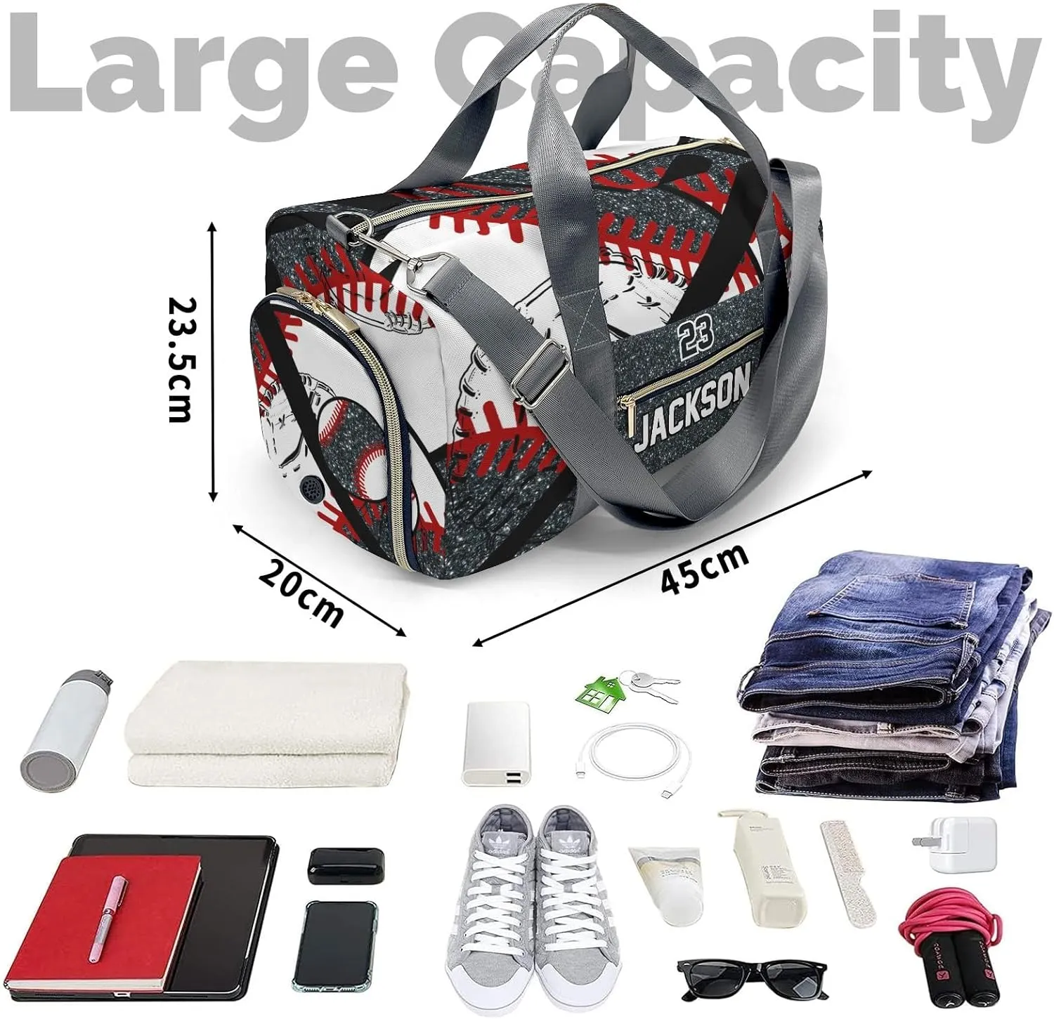 Custom Duffel Bag Baseball Team Player Gym Black Eco-Friendly Travel: Sustainable Travel Bags for Conscious Travelers