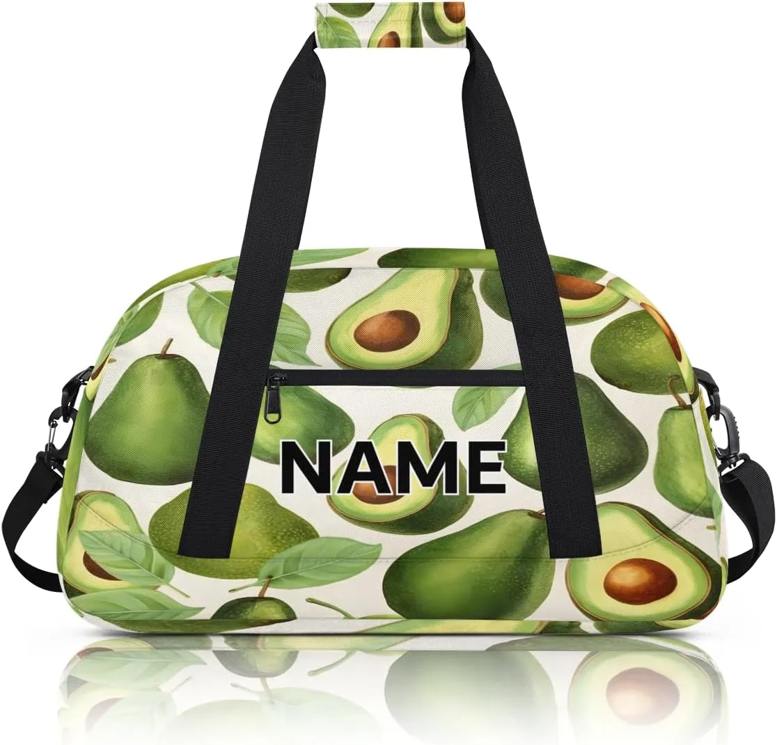 Custom Fruits Small Gym Bag 18 inch for Women Men Personalized Avocado Green Carry On Overnight Weekender Bag for Travel Work Dance Sport