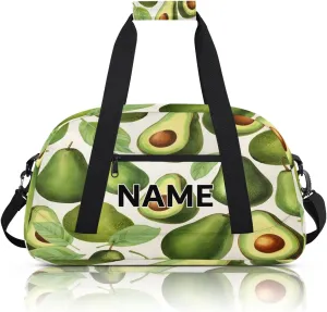 Custom Fruits Small Gym Bag 18 inch for Women Men Personalized Avocado Green Carry On Overnight Weekender Bag for Travel Work Dance Sport