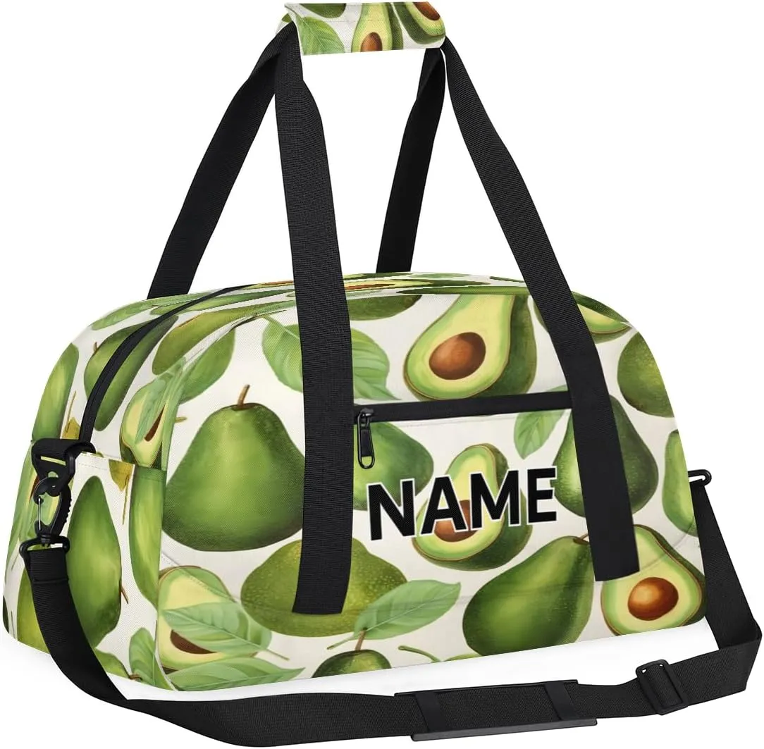 Custom Fruits Small Gym Bag 18 inch for Women Men Personalized Avocado Green Carry On Overnight Weekender Bag for Travel Work Dance Sport