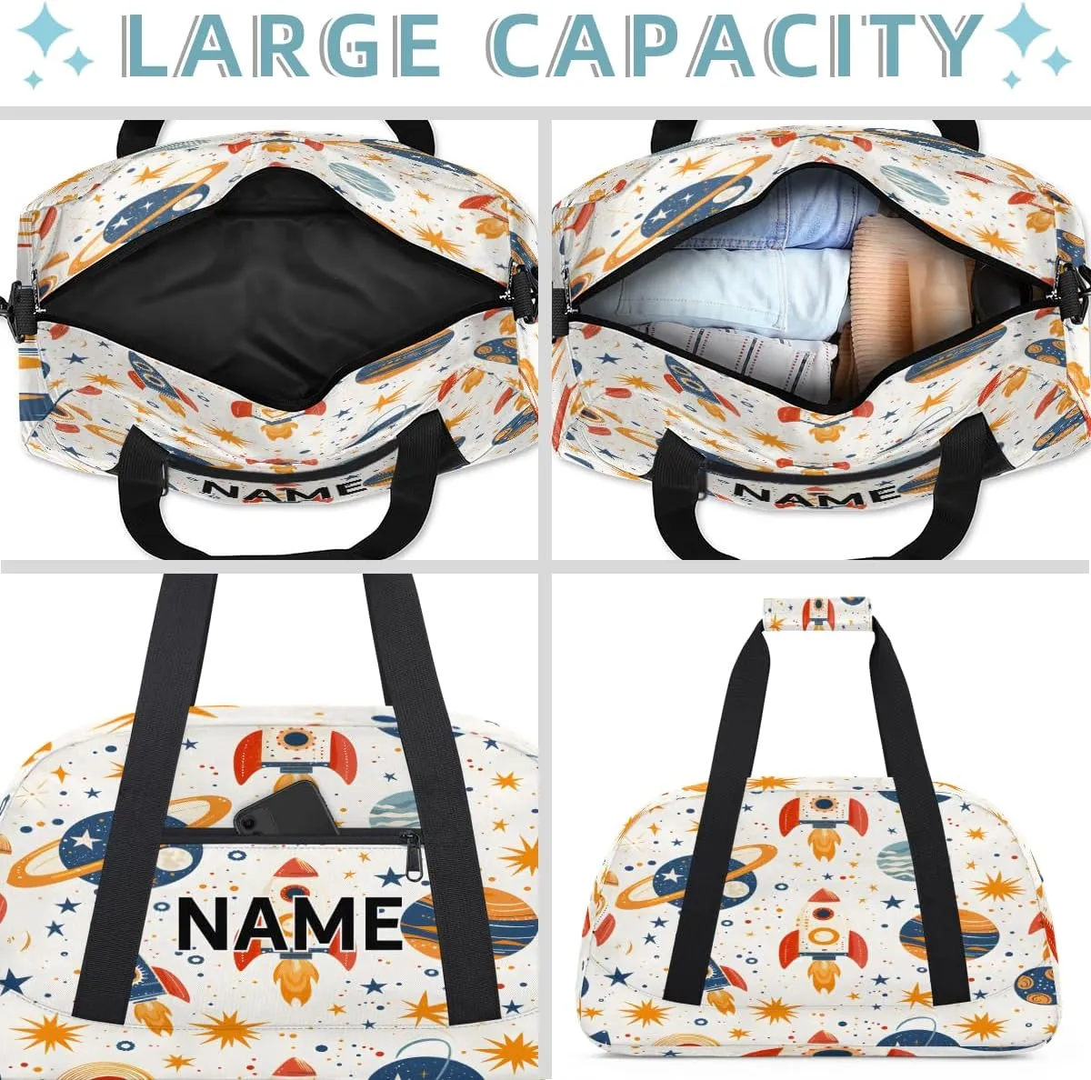 Custom Galaxy Themed Small Gym Bag 18 inch for Women Men Personalized Space Carry On Overnight Weekender Bag for Travel Work Dance Sport