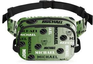 Custom Name Basketball Waist Packs for Women Men, Personalized Belt Bag Crossbody Fanny Pack with Adjustable Strap for Sports Workout Hiking, Misty Green
