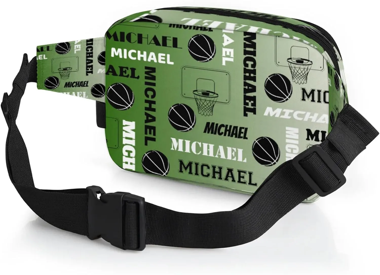 Custom Name Basketball Waist Packs for Women Men, Personalized Belt Bag Crossbody Fanny Pack with Adjustable Strap for Sports Workout Hiking, Misty Green