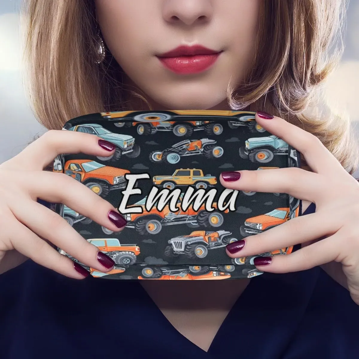 Custom Name Cosmetic Bag, Truck Car Personalized Bridesmaid Makeup Bag, Personalised Gift for Bridesmaid, Construction Travel Makeup Bag, Bridesmaid Gifts, Organizer