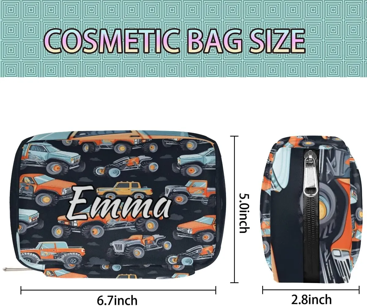 Custom Name Cosmetic Bag, Truck Car Personalized Bridesmaid Makeup Bag, Personalised Gift for Bridesmaid, Construction Travel Makeup Bag, Bridesmaid Gifts, Organizer
