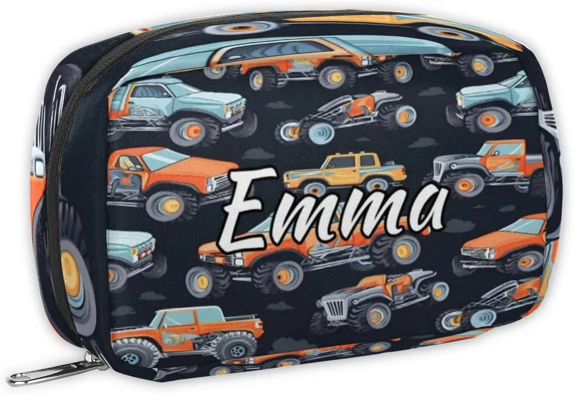 Custom Name Cosmetic Bag, Truck Car Personalized Bridesmaid Makeup Bag, Personalised Gift for Bridesmaid, Construction Travel Makeup Bag, Bridesmaid Gifts, Organizer