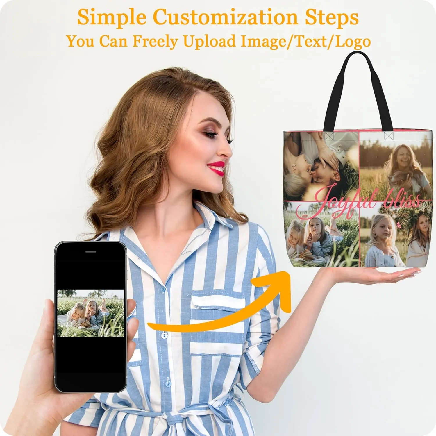 Custom Tote Bag Personalized Shoulder Bag Customize 1-4 Photo Text Logo Large Capacity Waterproof Bag