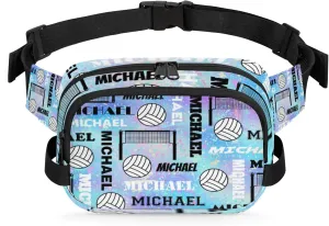 Custom Volleyball Waist Packs for Women Men, Personalized Name Belt Bag Crossbody Fanny Pack with Adjustable Strap for Sports Workout Traveling, Blue Purple
