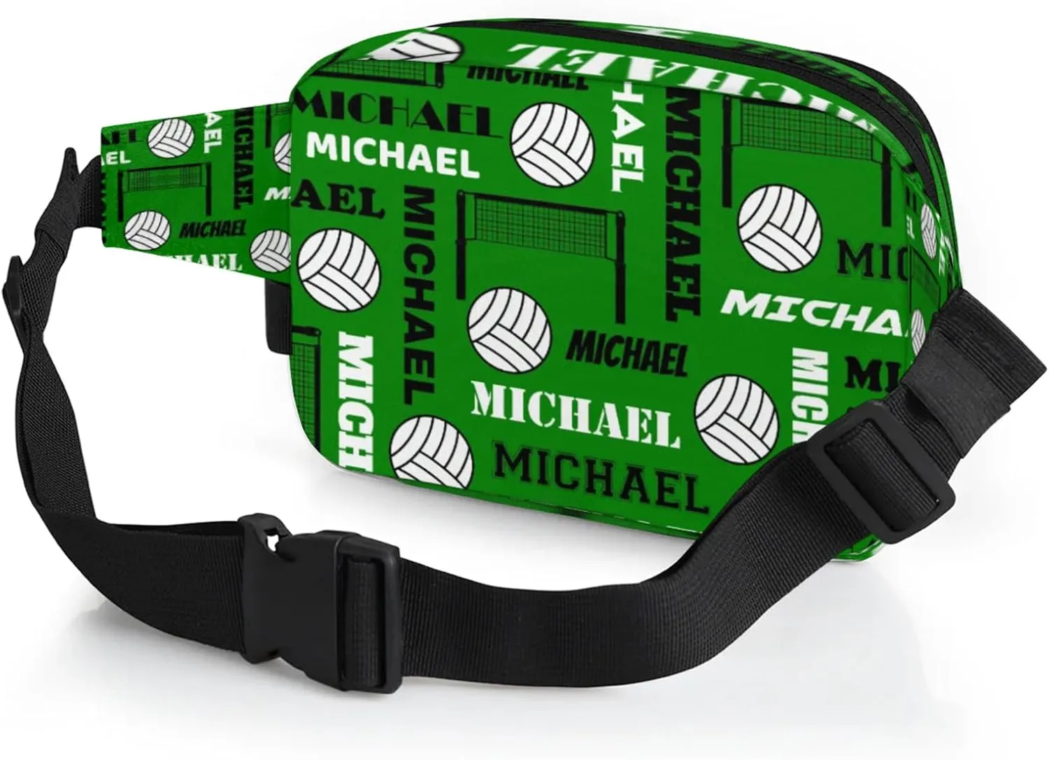 Custom Volleyball Waist Packs for Women Men, Personalized Name Belt Bag Crossbody Fanny Pack with Adjustable Strap for Sports Workout Traveling, Dark Green