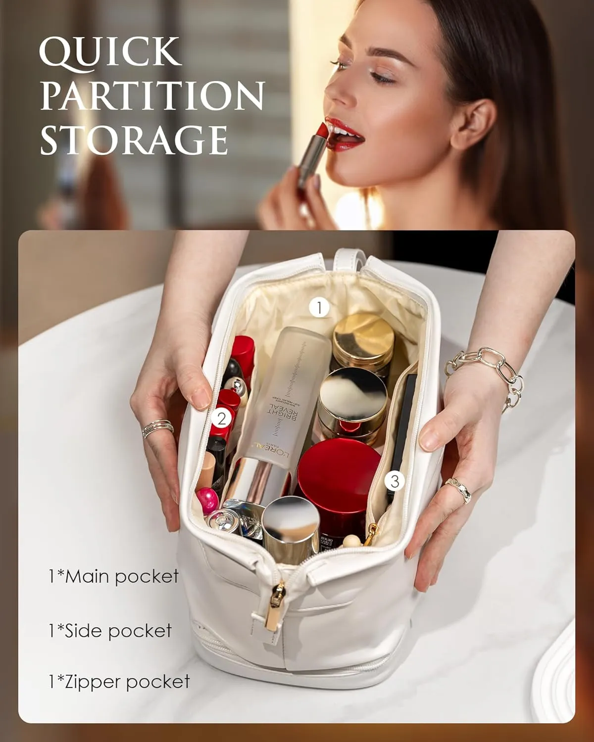 Customized Gifts for Women, Gifts for Mom, Makeup Bag, Personalized Double Layer Cosmetic Bag with Makeup Brush Organizer, Travel Toiletry Bag Bride Gifts, Bridal Party Gifts/Engagement Gift