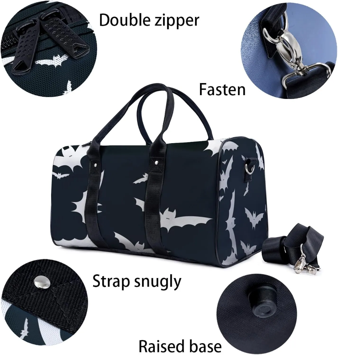 Cute Bat White Travel Duffel Bag for Woman Weekender Bag Man Tote Gym Bag Sport Gym Bag Hospital Bag for Labor and Delivery Overnight Bag Luggage Bag