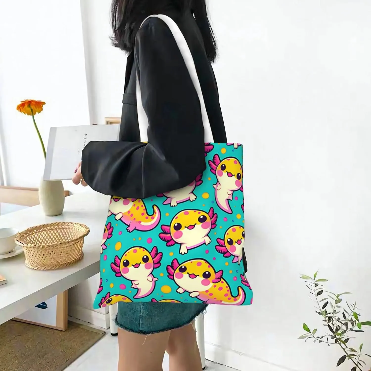 Cute Blue Flowers Tote Bag Reusable Shoulder Tote Bag For Women Lady Vacation, Shopping, Work