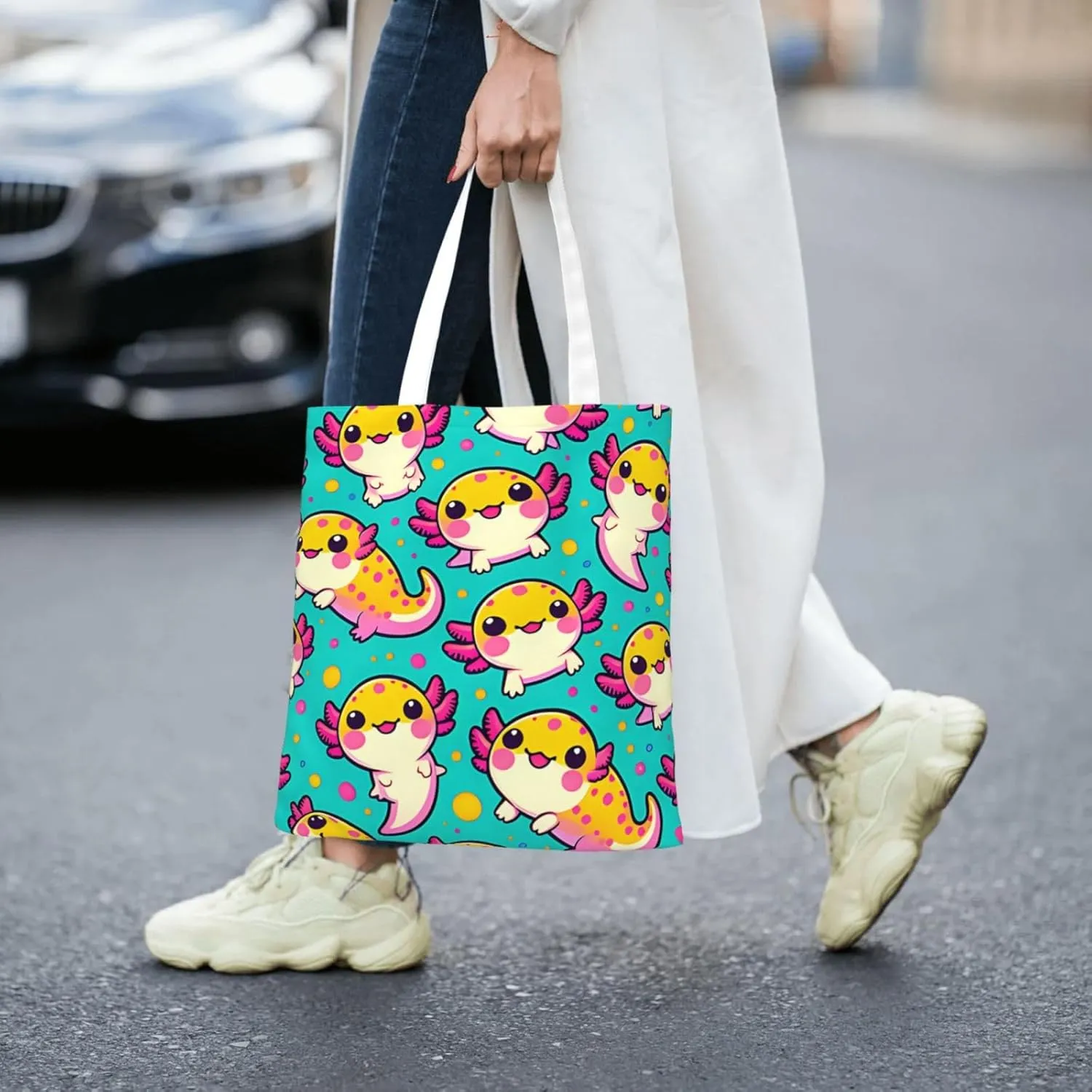 Cute Blue Flowers Tote Bag Reusable Shoulder Tote Bag For Women Lady Vacation, Shopping, Work