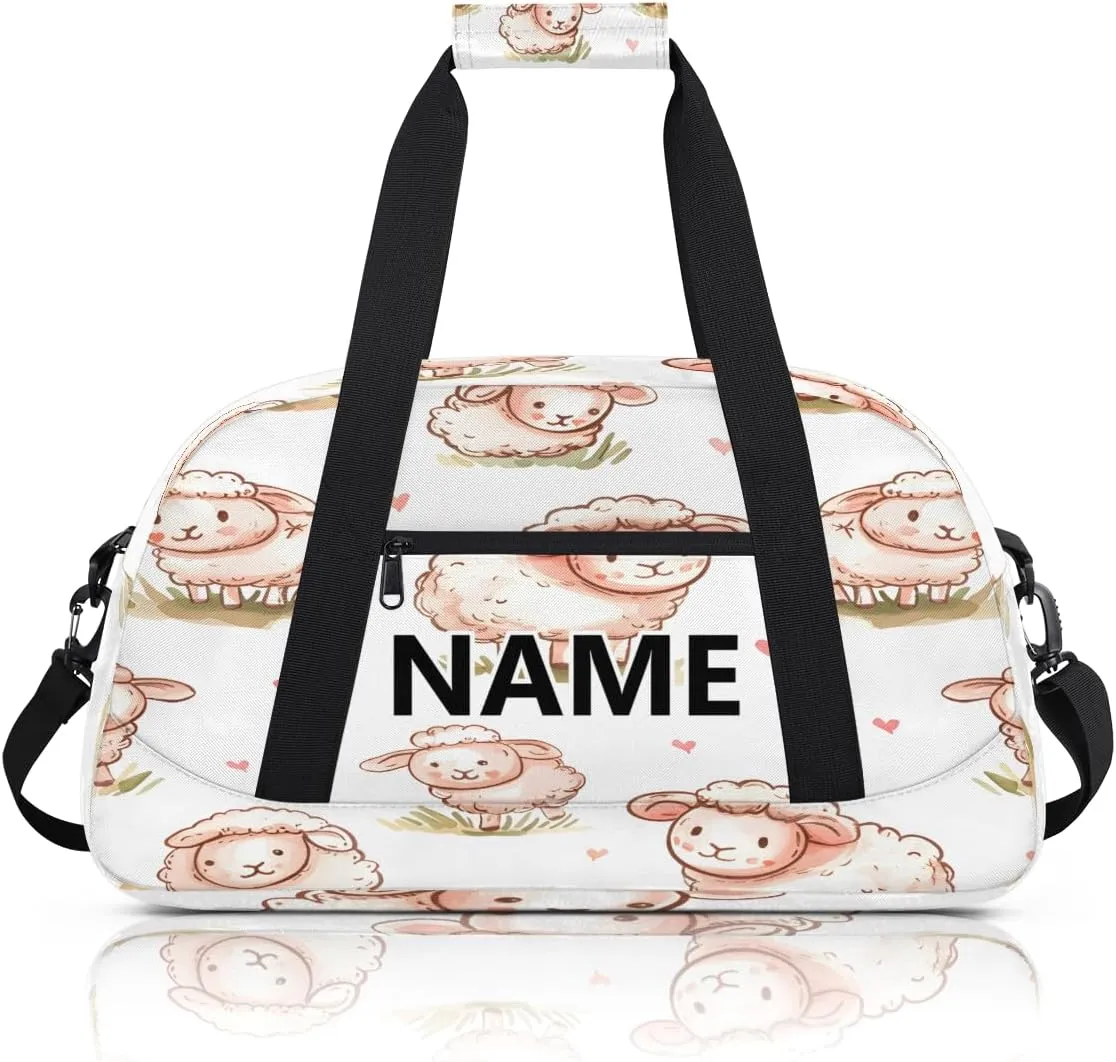 Cute Cartoon Sheep Mini Gym Bag 18 inch for Women Men Waterproof Custom Sheep Travel Duffel Bag Carry On Overnight Tote Nurse Bag for Work Fitness Hiking