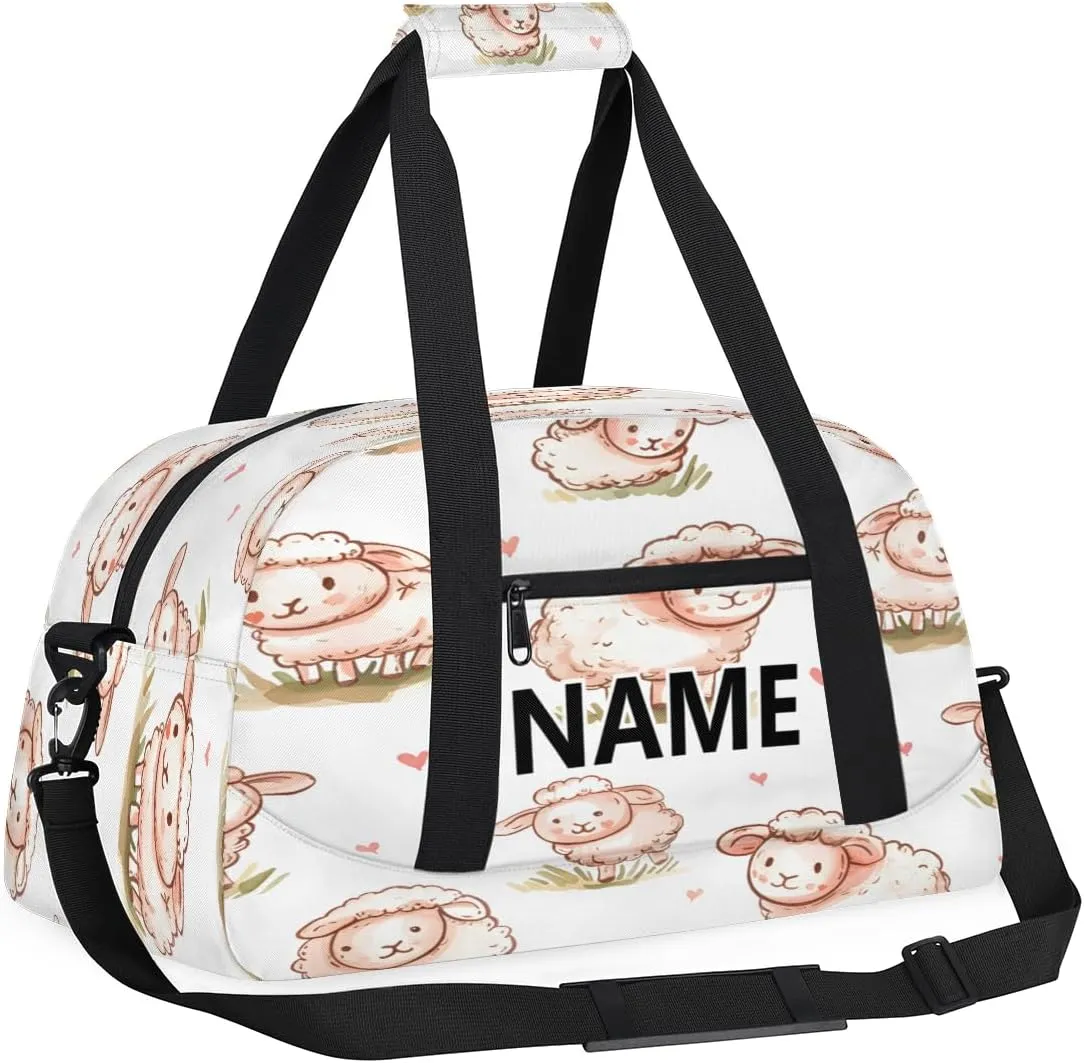 Cute Cartoon Sheep Mini Gym Bag 18 inch for Women Men Waterproof Custom Sheep Travel Duffel Bag Carry On Overnight Tote Nurse Bag for Work Fitness Hiking