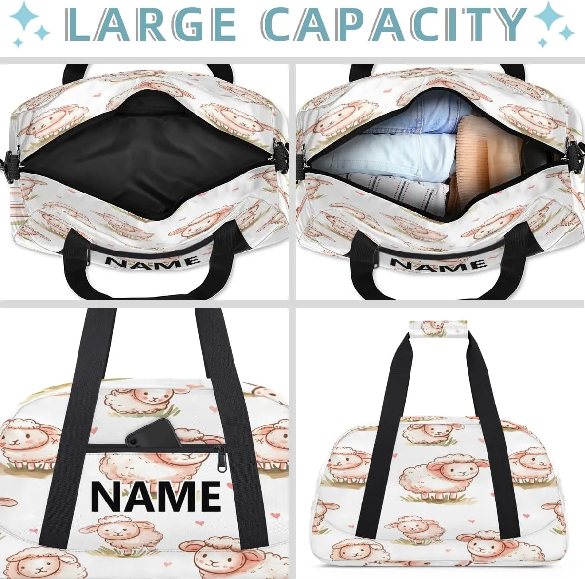 Cute Cartoon Sheep Mini Gym Bag 18 inch for Women Men Waterproof Custom Sheep Travel Duffel Bag Carry On Overnight Tote Nurse Bag for Work Fitness Hiking