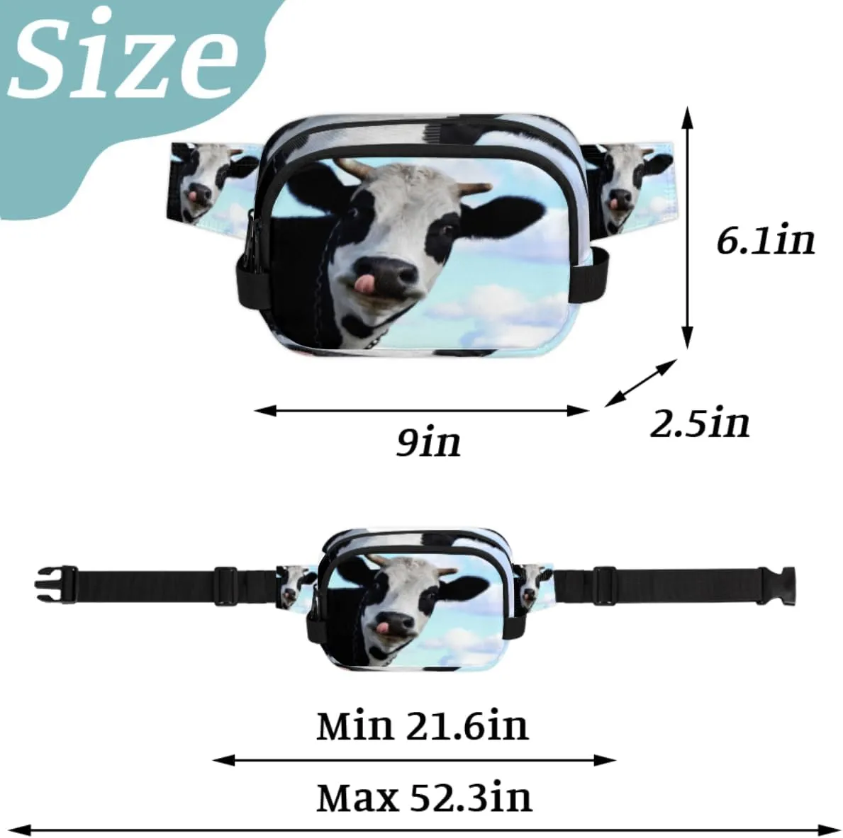 Cute Dairy Cattle Cow Durable Waterproof Fanny Pack with Double Zipper Closure - Organize Your Essentials with Ease - Lightweight and Comfortable for Men and Women