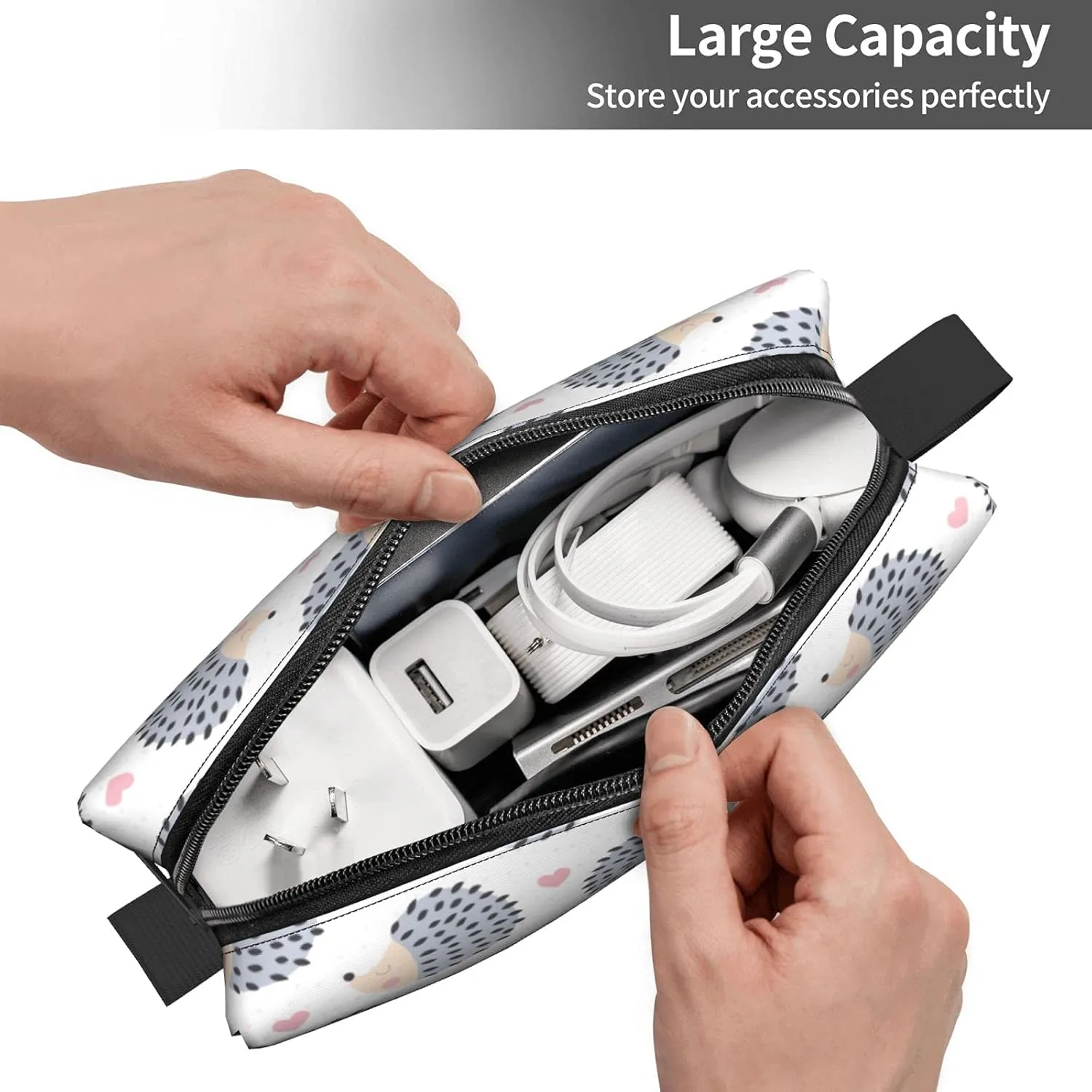 Cute Hedgehog pattern Makeup Bag Adorable Travel Cosmetic Toiletry Organizer Case for Women