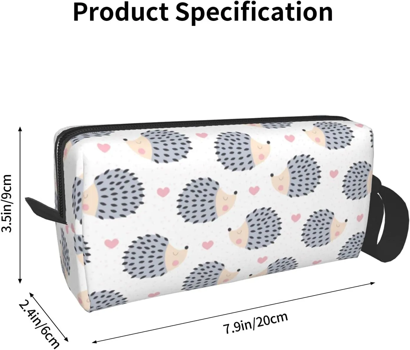 Cute Hedgehog pattern Makeup Bag Adorable Travel Cosmetic Toiletry Organizer Case for Women