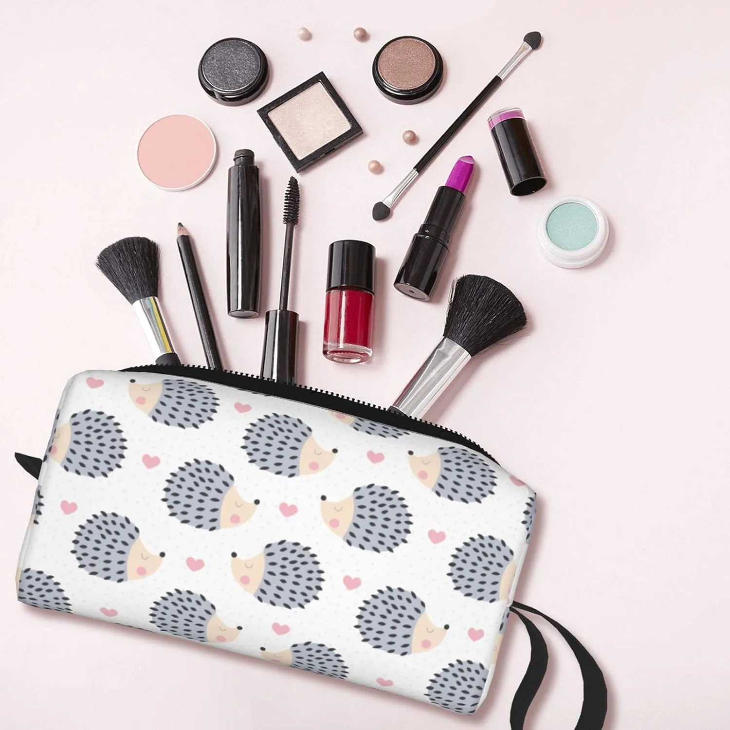 Cute Hedgehog pattern Makeup Bag Adorable Travel Cosmetic Toiletry Organizer Case for Women