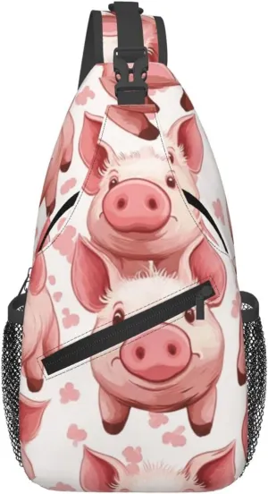 Cute Pig Crossbody Bag with Abstract Picture Fitness Sports Travel Hiking Backpack Cute Animal Print Chest Bag Shoulder Bag for Women and Men