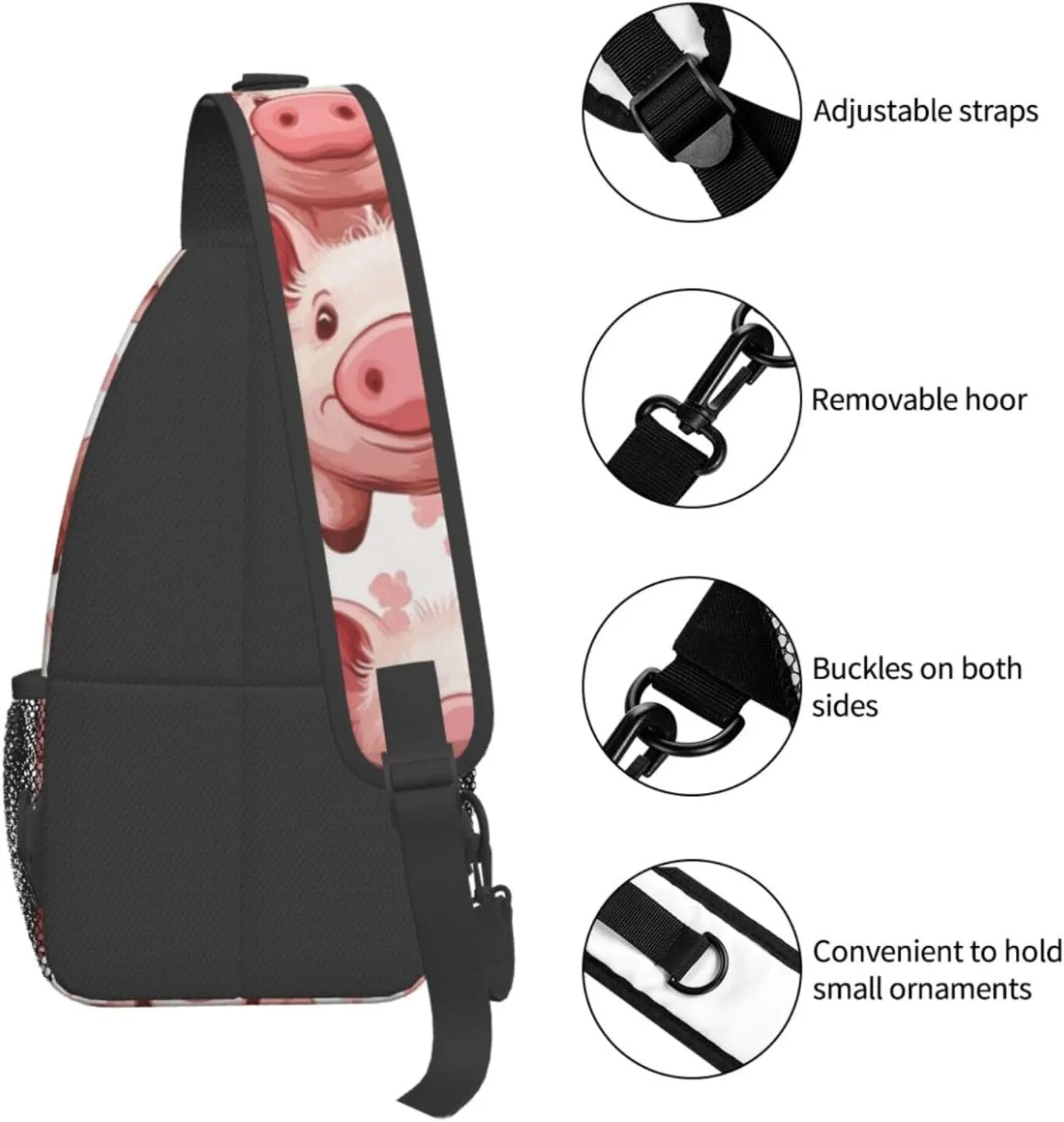 Cute Pig Crossbody Bag with Abstract Picture Fitness Sports Travel Hiking Backpack Cute Animal Print Chest Bag Shoulder Bag for Women and Men