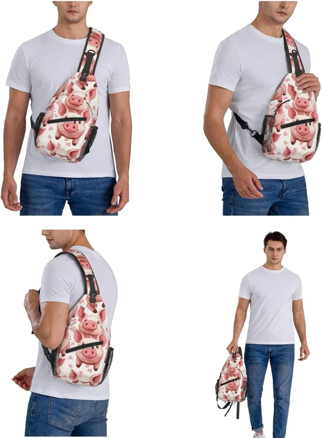 Cute Pig Crossbody Bag with Abstract Picture Fitness Sports Travel Hiking Backpack Cute Animal Print Chest Bag Shoulder Bag for Women and Men