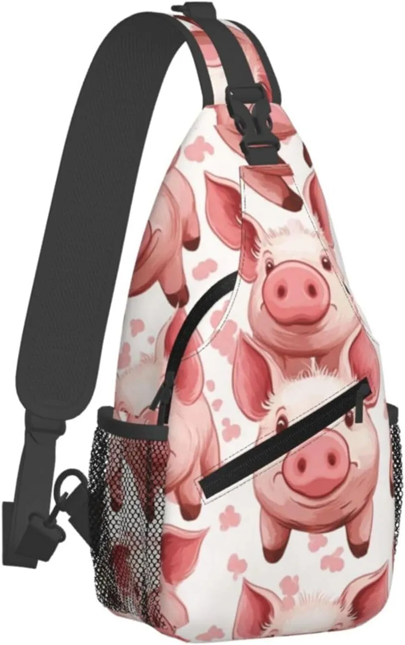 Cute Pig Crossbody Bag with Abstract Picture Fitness Sports Travel Hiking Backpack Cute Animal Print Chest Bag Shoulder Bag for Women and Men
