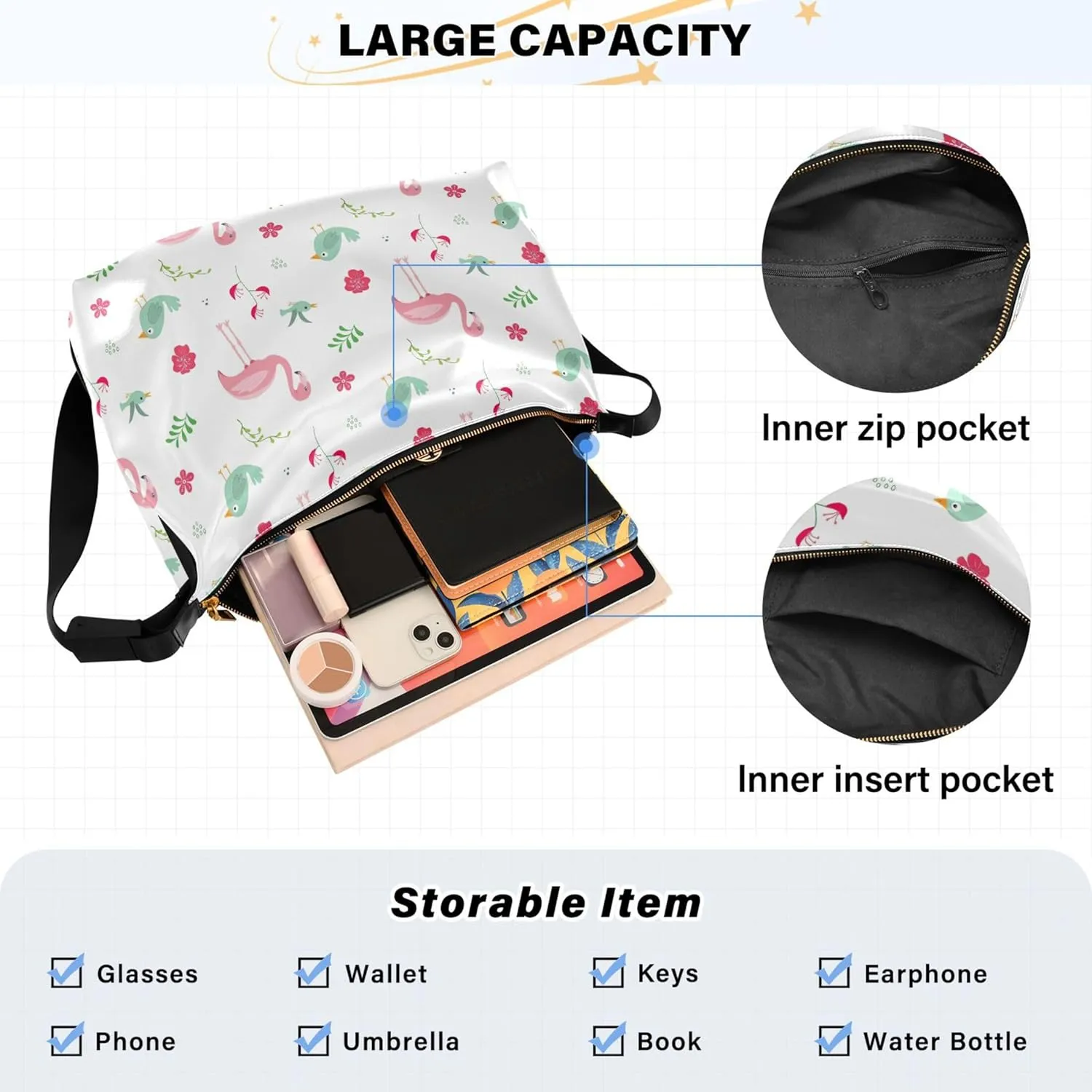 Cute Unicorns Diamonds Pink Women Leather Handbags Hobo Large Purse Crossbody Animal Print Simple Shoulder Bag