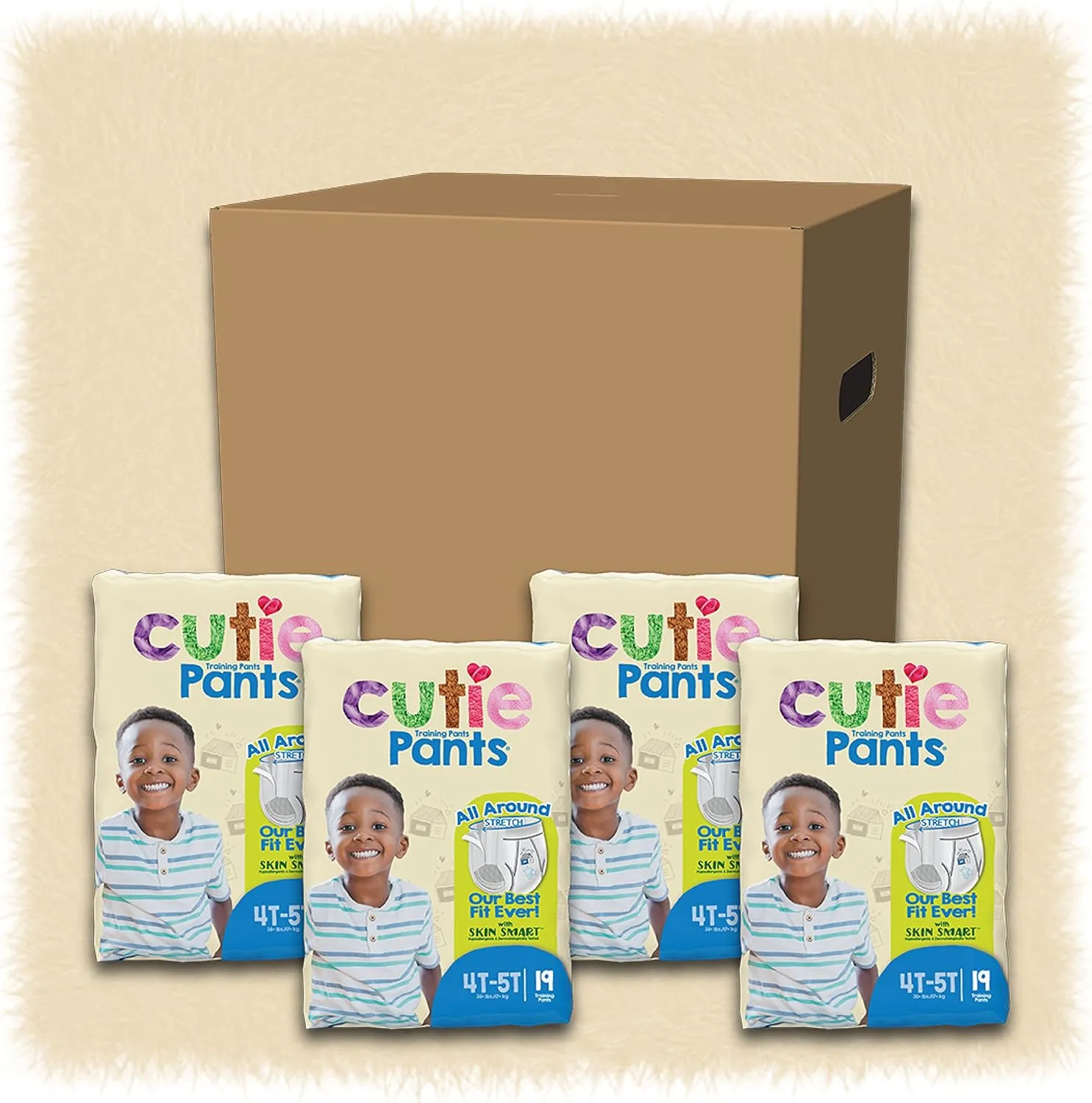 Cutie Boys 4T/5T Refastenable Potty Training Pants, Hypoallergenic with Skin Smart, 76 Count White