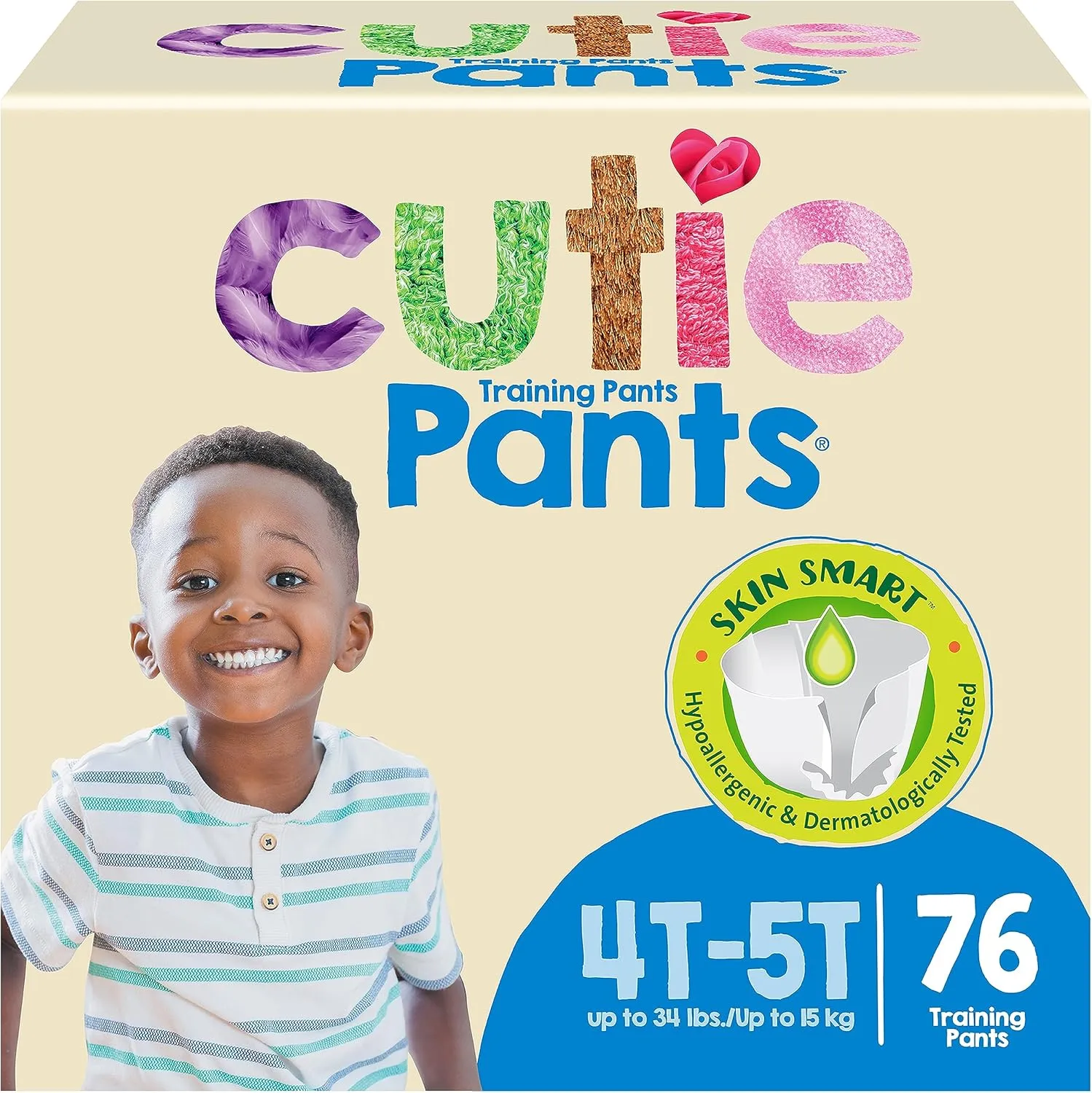 Cutie Boys 4T/5T Refastenable Potty Training Pants, Hypoallergenic with Skin Smart, 76 Count White