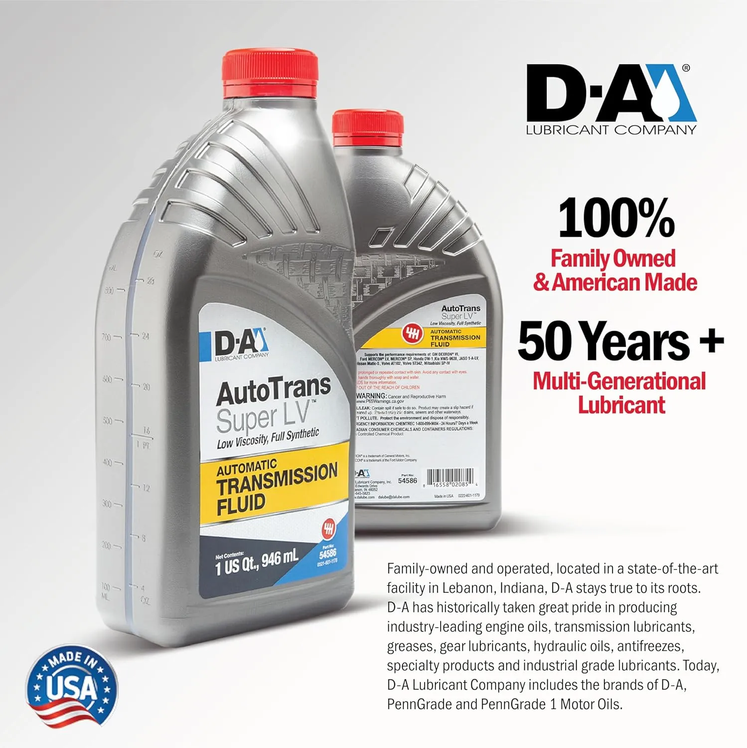 D-A LUBRICANT COMPANY 54585, Autotrans Super LV Full Synthetic Automatic Transmission Fluid (ATF), 6 Gallon