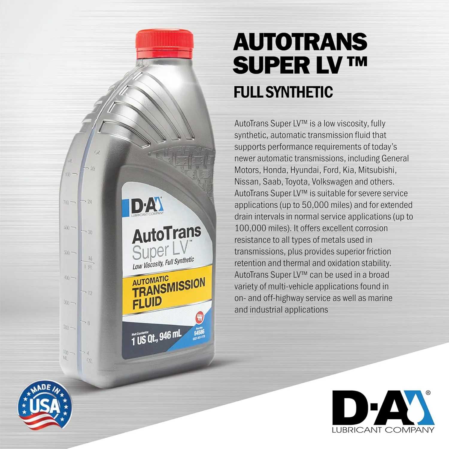 D-A LUBRICANT COMPANY 54585, Autotrans Super LV Full Synthetic Automatic Transmission Fluid (ATF), 6 Gallon