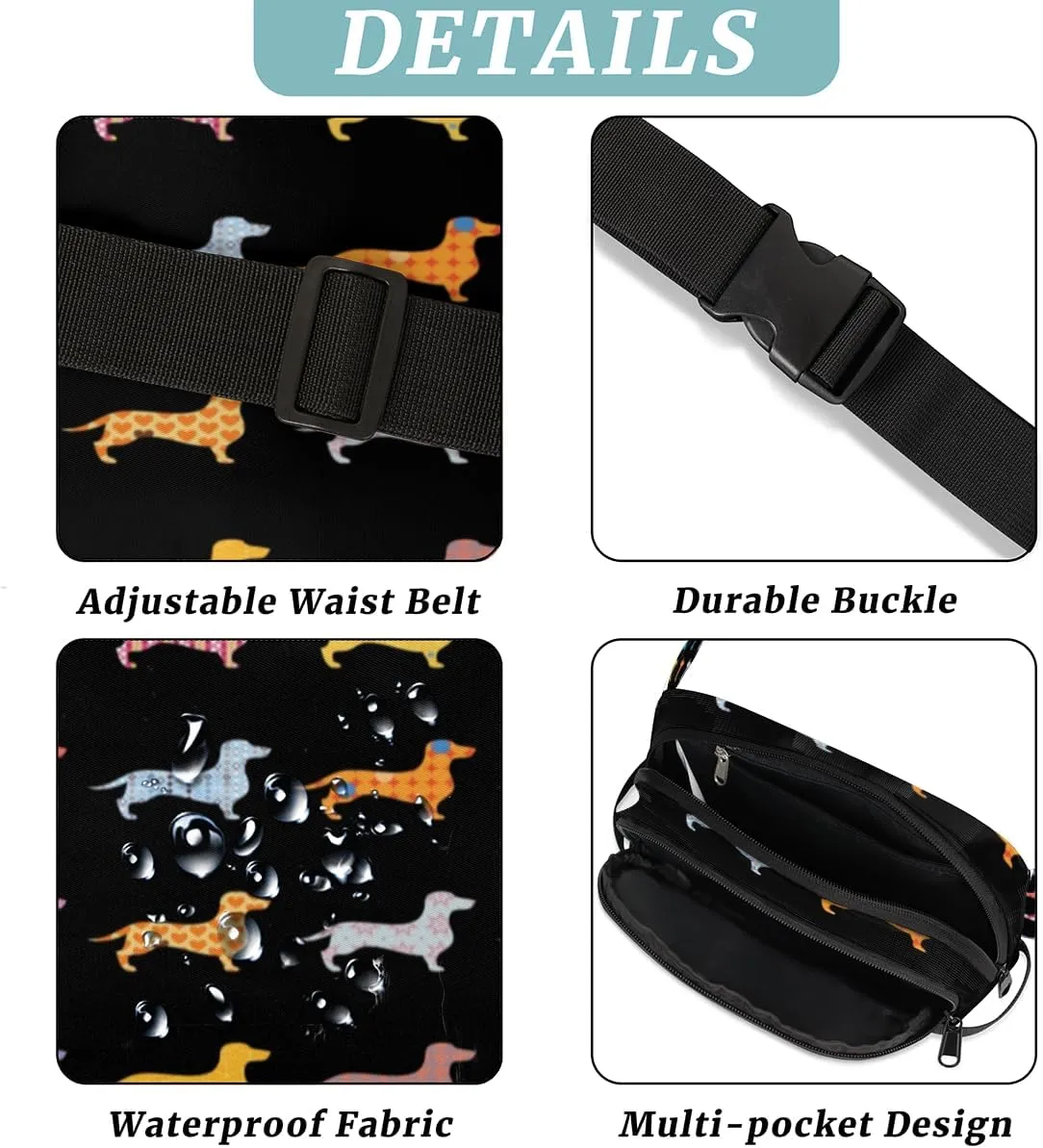 Dachshund Dogs Durable Waterproof Fanny Pack with Double Zipper Closure - Organize Your Essentials with Ease - Lightweight and Comfortable for Men and Women