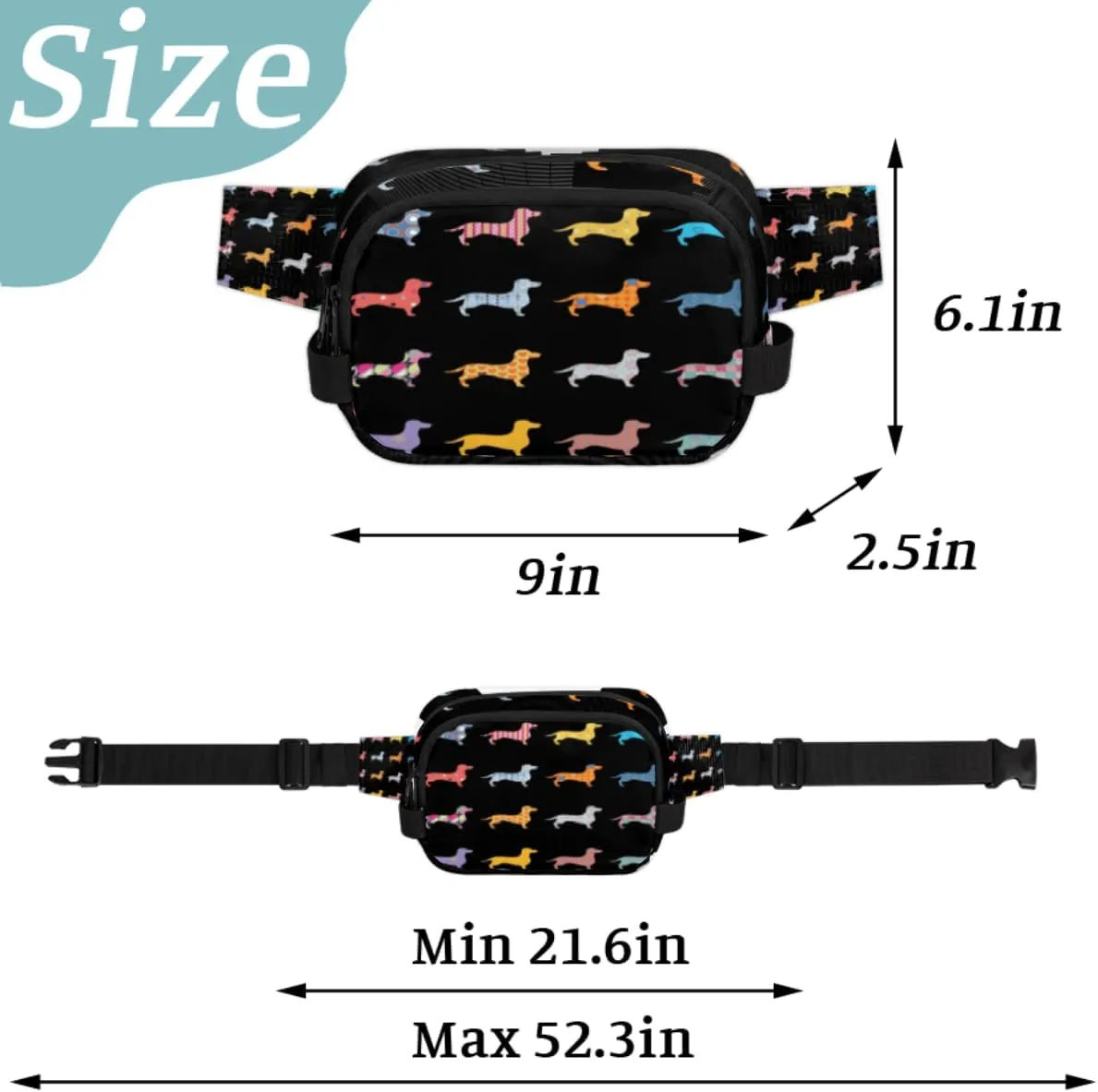 Dachshund Dogs Durable Waterproof Fanny Pack with Double Zipper Closure - Organize Your Essentials with Ease - Lightweight and Comfortable for Men and Women