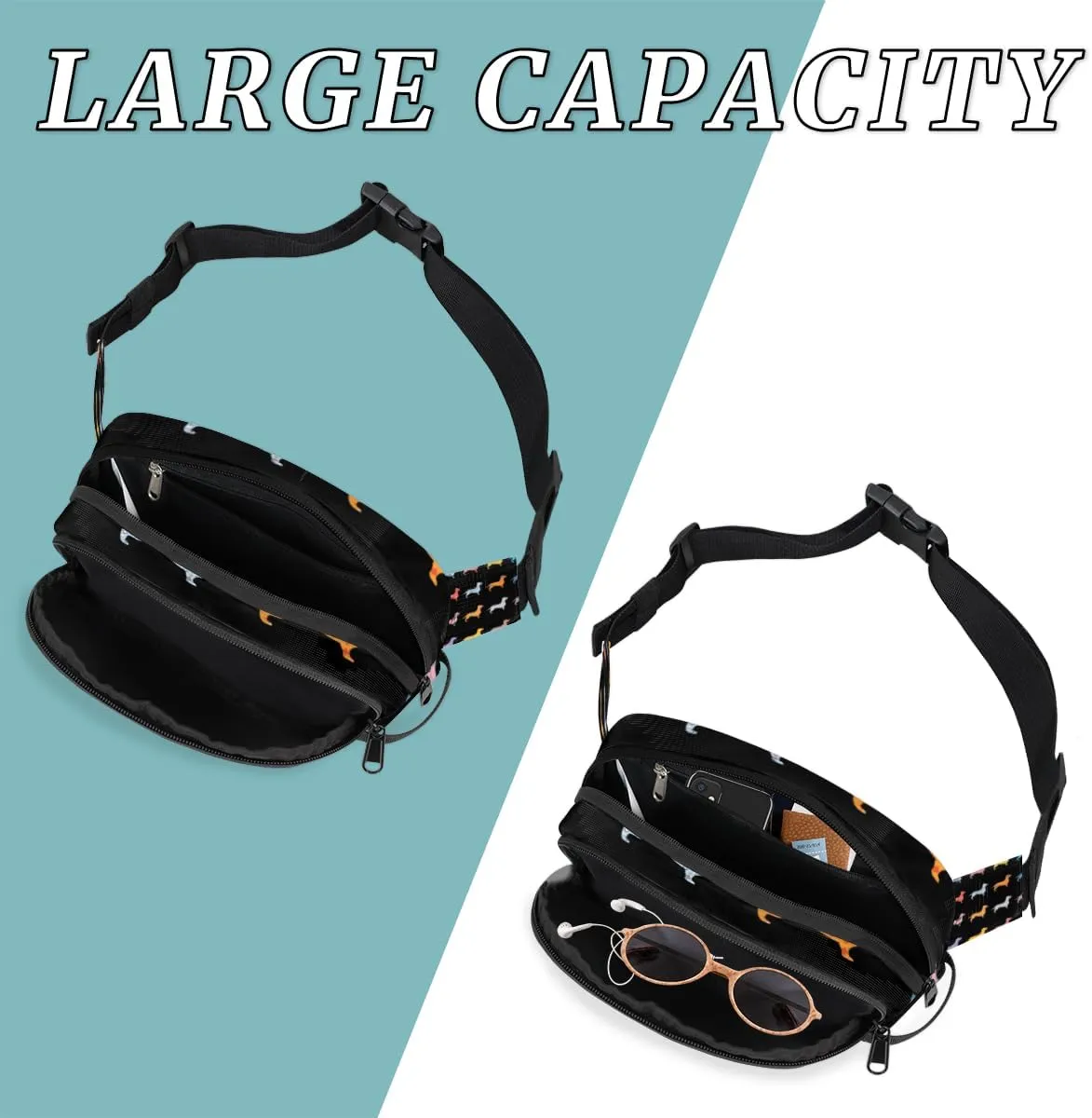 Dachshund Dogs Durable Waterproof Fanny Pack with Double Zipper Closure - Organize Your Essentials with Ease - Lightweight and Comfortable for Men and Women