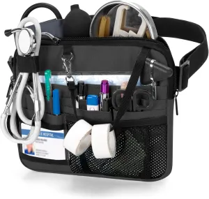 Damero Nurse Fanny Pack with Medical Gear Pockets, Nurse Waist Pouch Nurse Tool Belt with Tape Holder for Stethoscopes, Bandage Scissors and Other Medical Supplies, Black