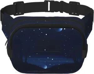 Dark Blue Night View Fitness travel shoulder bag, fashionable and casual waist bag, square double-layer waist bag