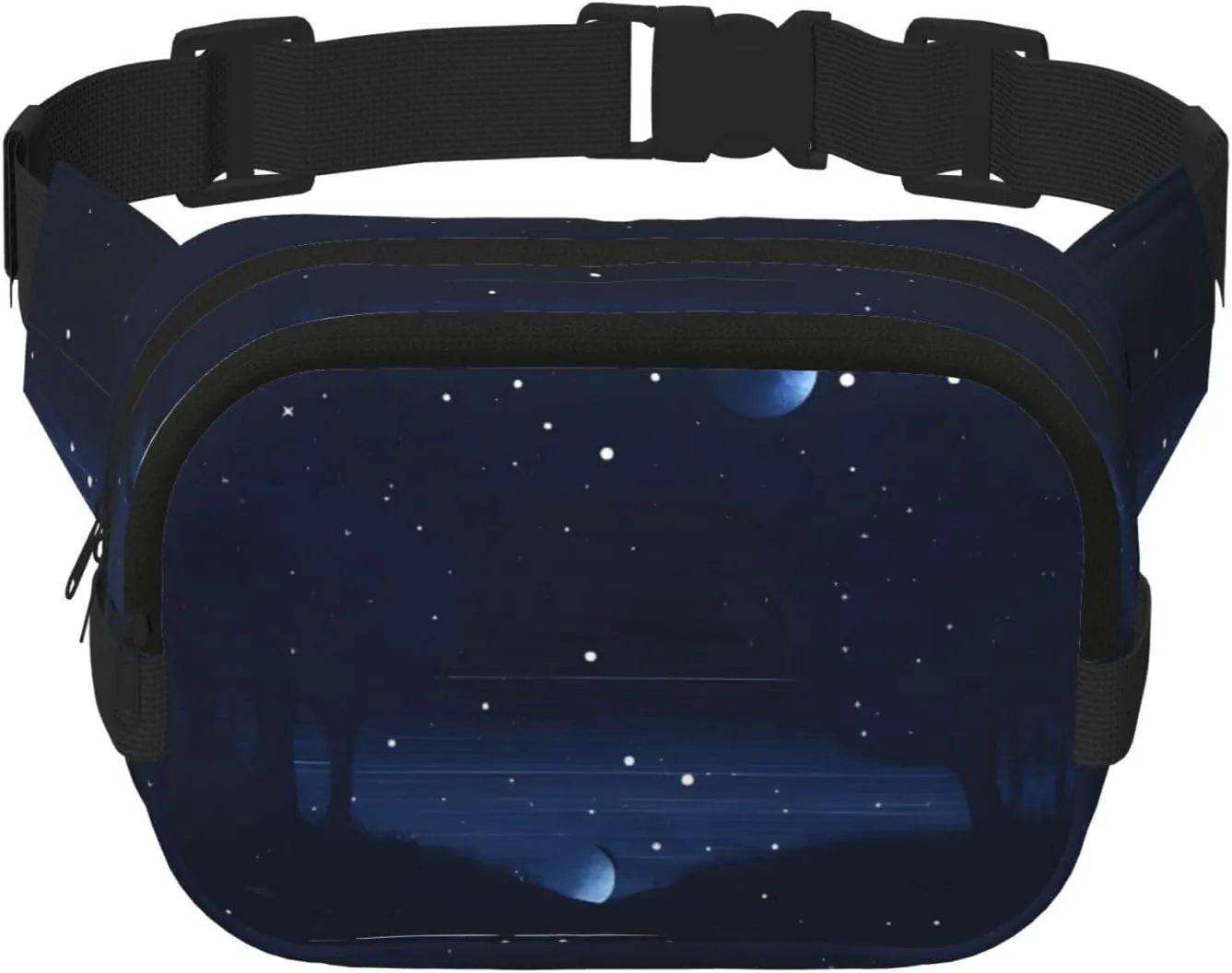 Dark Blue Night View Fitness travel shoulder bag, fashionable and casual waist bag, square double-layer waist bag