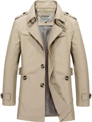 DAVID.ANN Men's Windbreaker Notch Lapel Single Breasted Coat