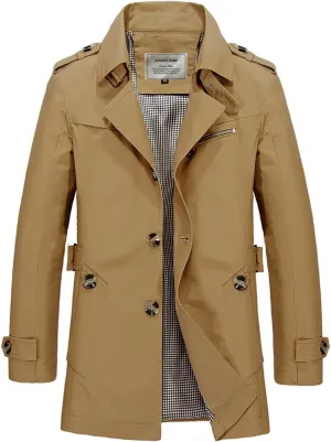 DAVID.ANN Men's Windbreaker Notch Lapel Single Breasted Coat