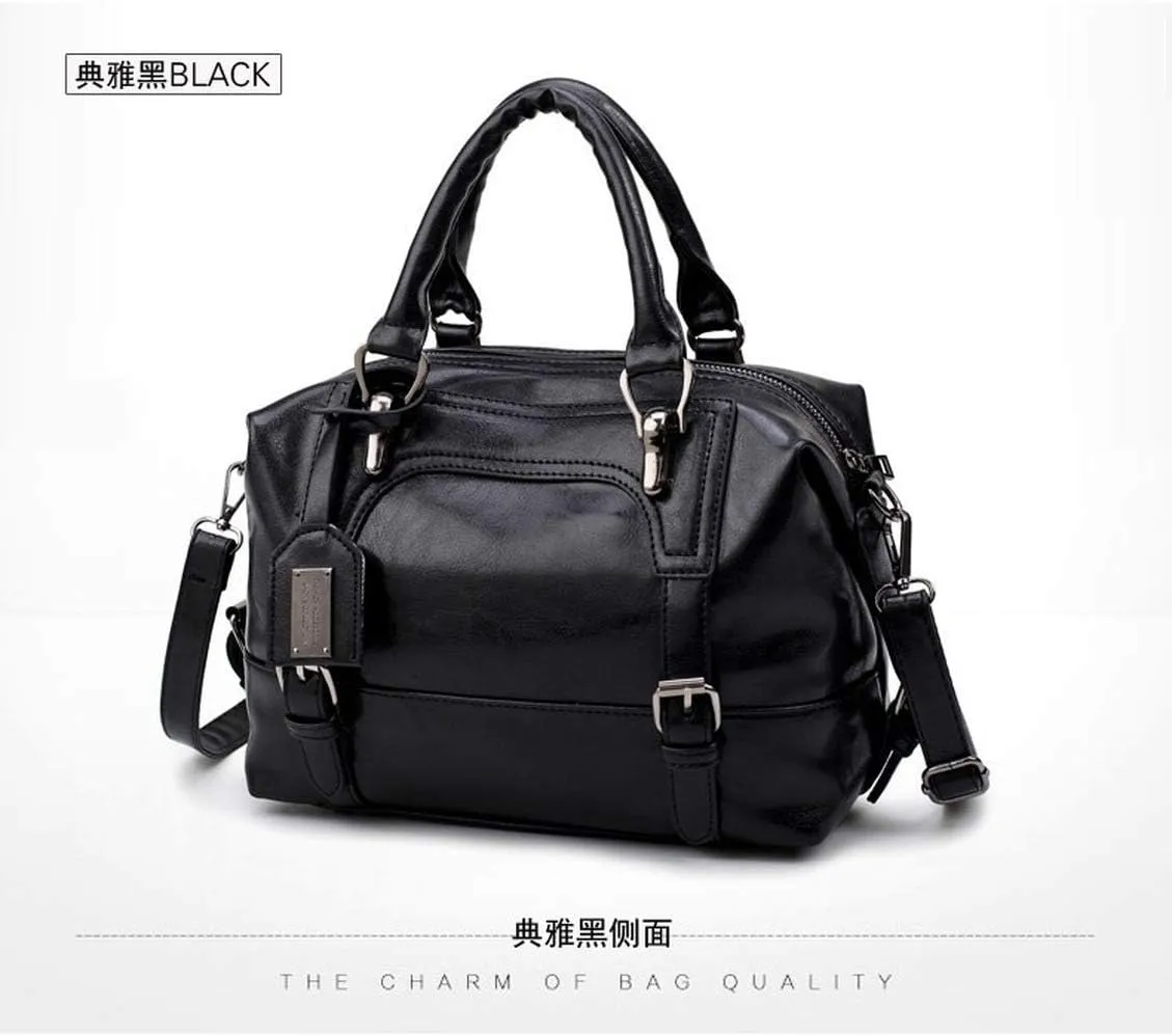 Dayfine Women's Retro Oil Wax Soft Leather Simple Single Shoulder Boston Bag Portable Oblique Satchel
