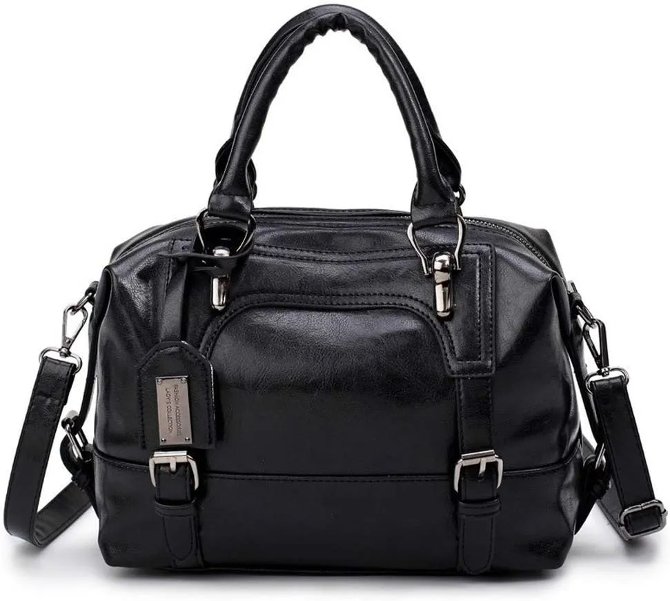 Dayfine Women's Retro Oil Wax Soft Leather Simple Single Shoulder Boston Bag Portable Oblique Satchel