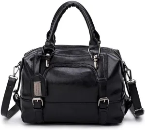 Dayfine Women's Retro Oil Wax Soft Leather Simple Single Shoulder Boston Bag Portable Oblique Satchel