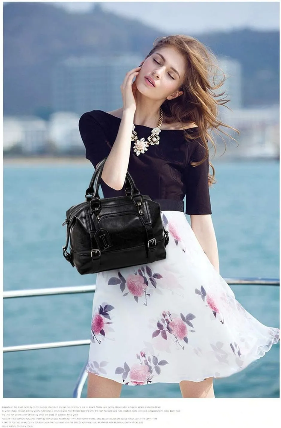 Dayfine Women's Retro Oil Wax Soft Leather Simple Single Shoulder Boston Bag Portable Oblique Satchel