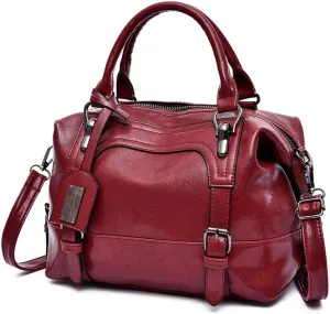 Dayfine Women's Retro Oil Wax Soft Leather Simple Single Shoulder Boston Bag Portable Oblique Satchel