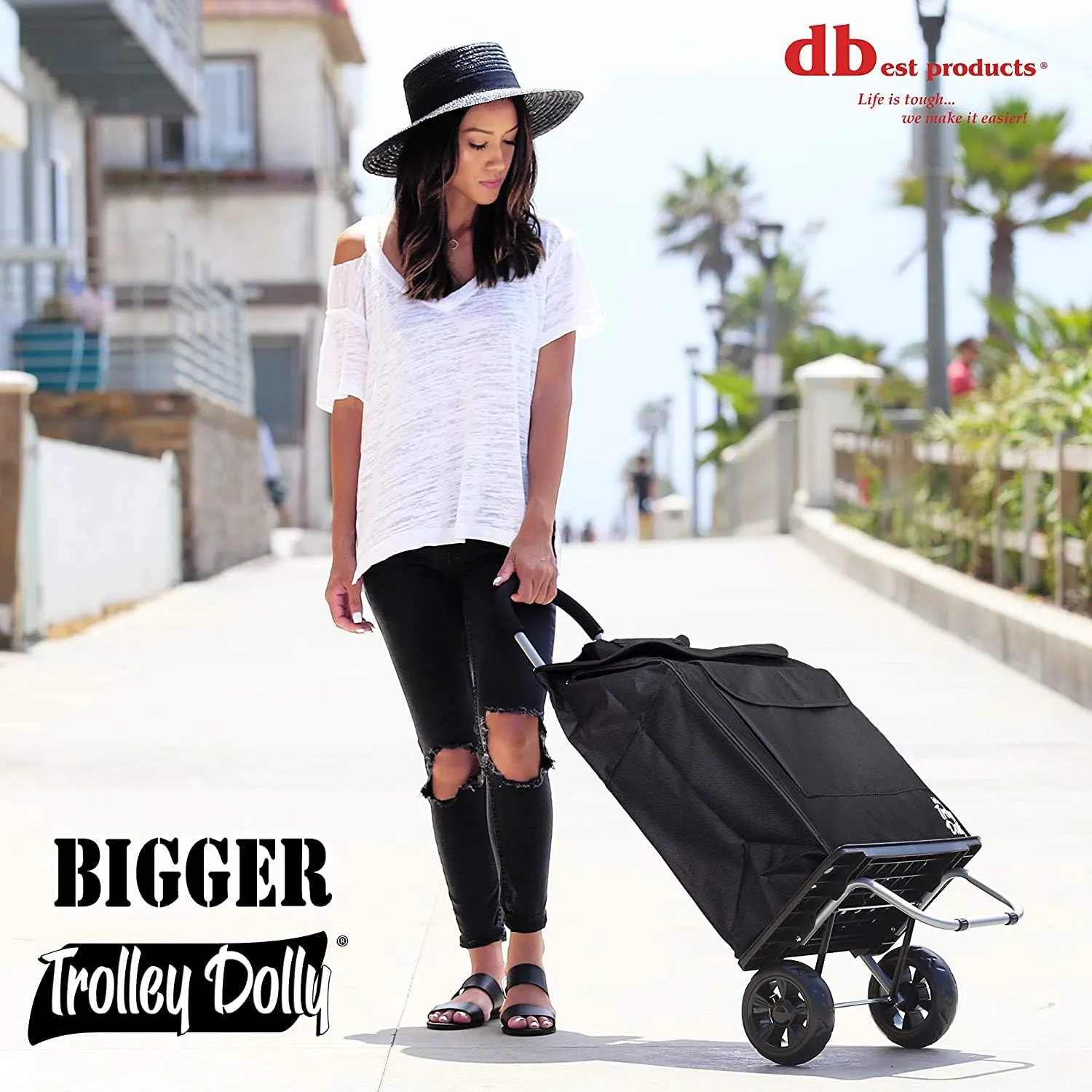 dbest products Bigger Trolley Dolly, Black Shopping Grocery Foldable Cart