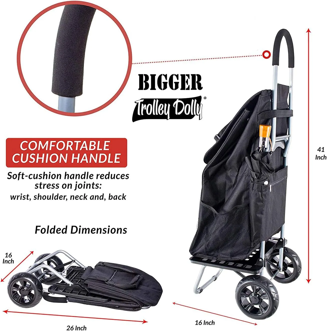 dbest products Bigger Trolley Dolly, Black Shopping Grocery Foldable Cart