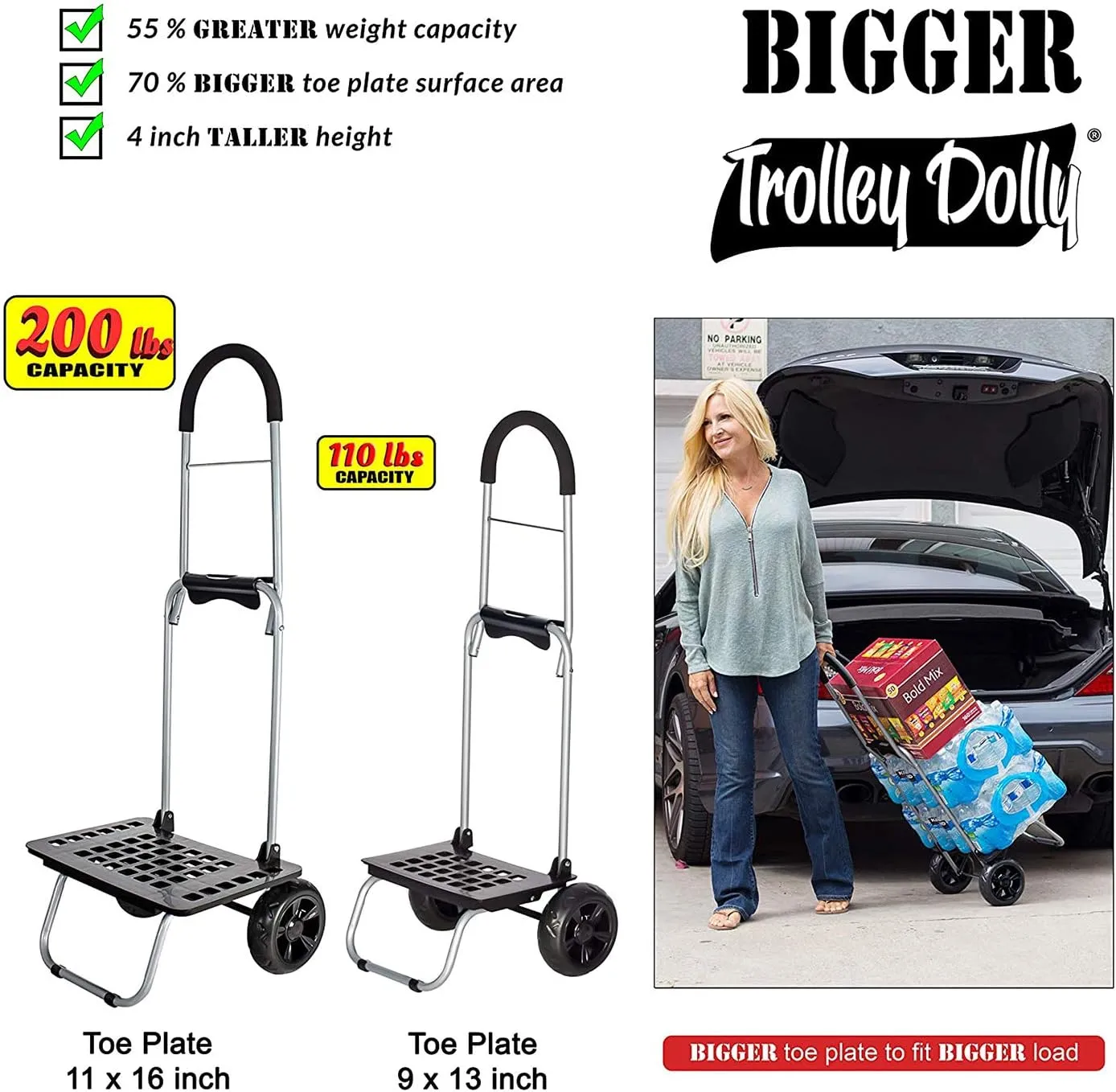 dbest products Bigger Trolley Dolly, Black Shopping Grocery Foldable Cart