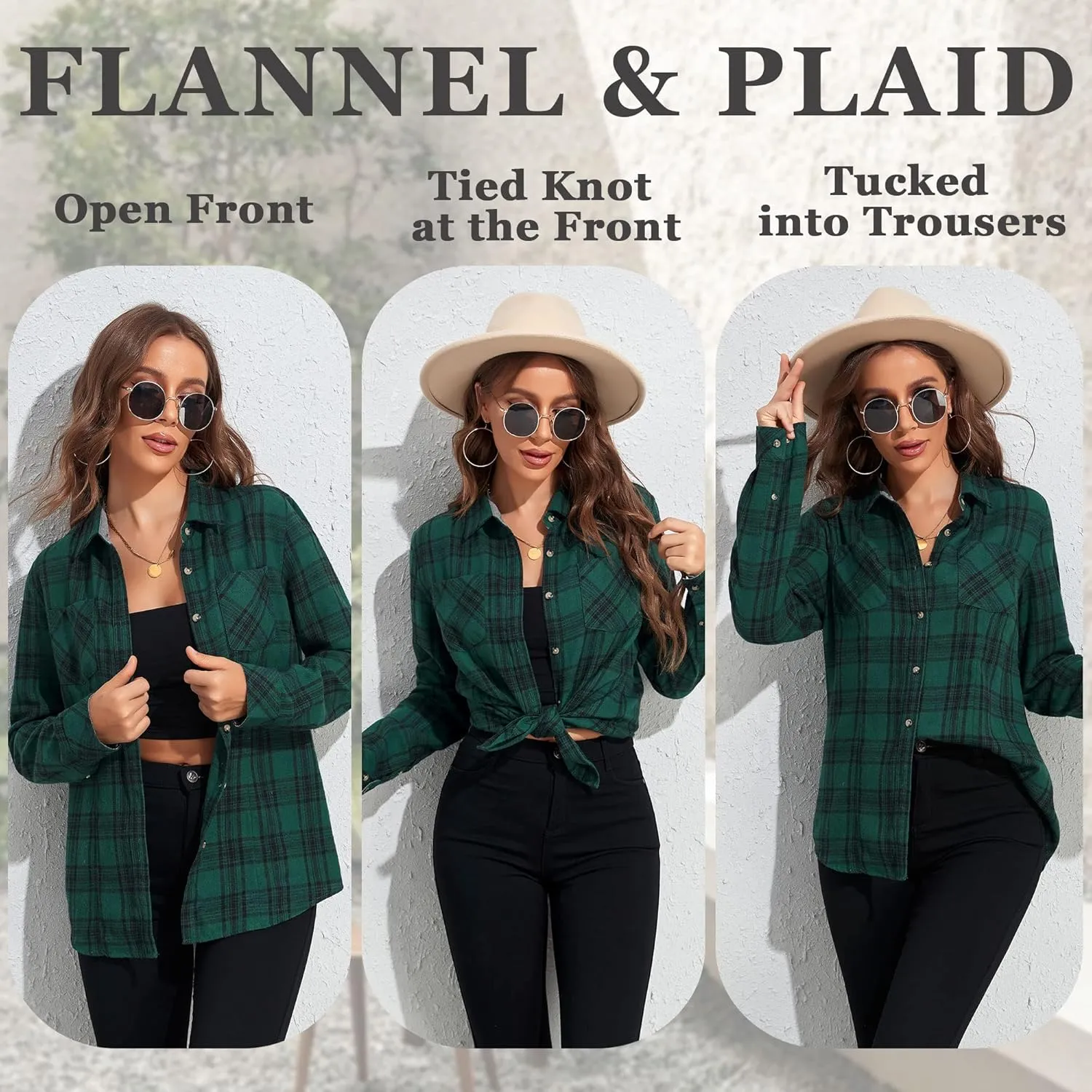 Deer Lady Plaid Flannel Shirts for Women Buffalo Plaid Shirts Oversized Long Sleeve Casual Button Down Blouse Top